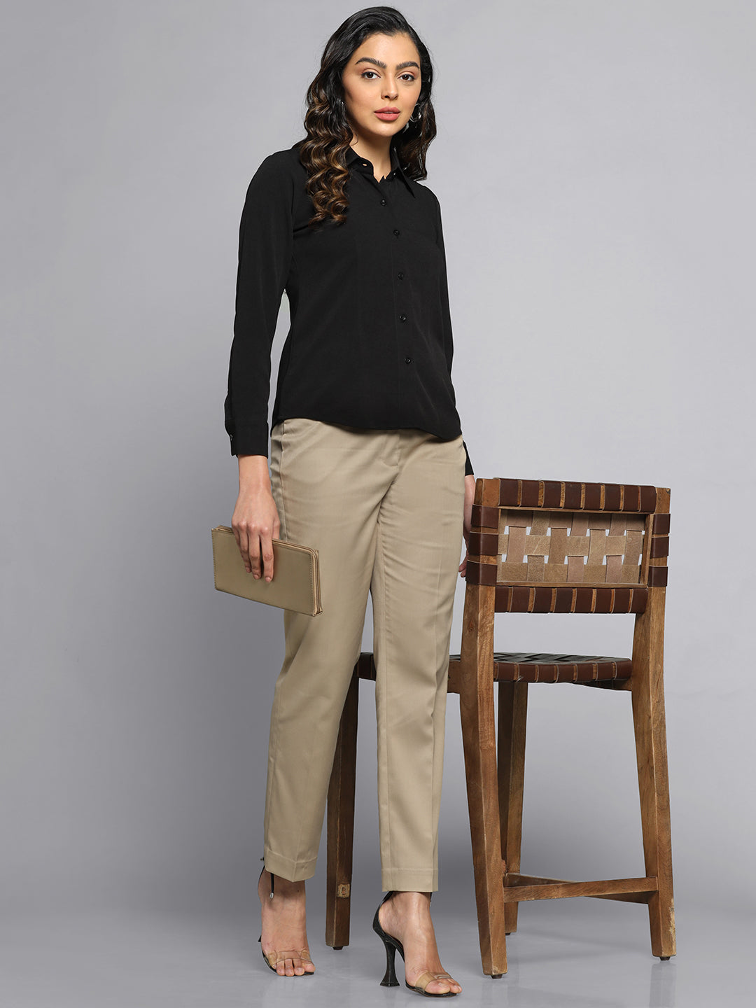 PowerSutra Poly Cotton Mid Waist Regular Fit Pants - Bamboo Beige