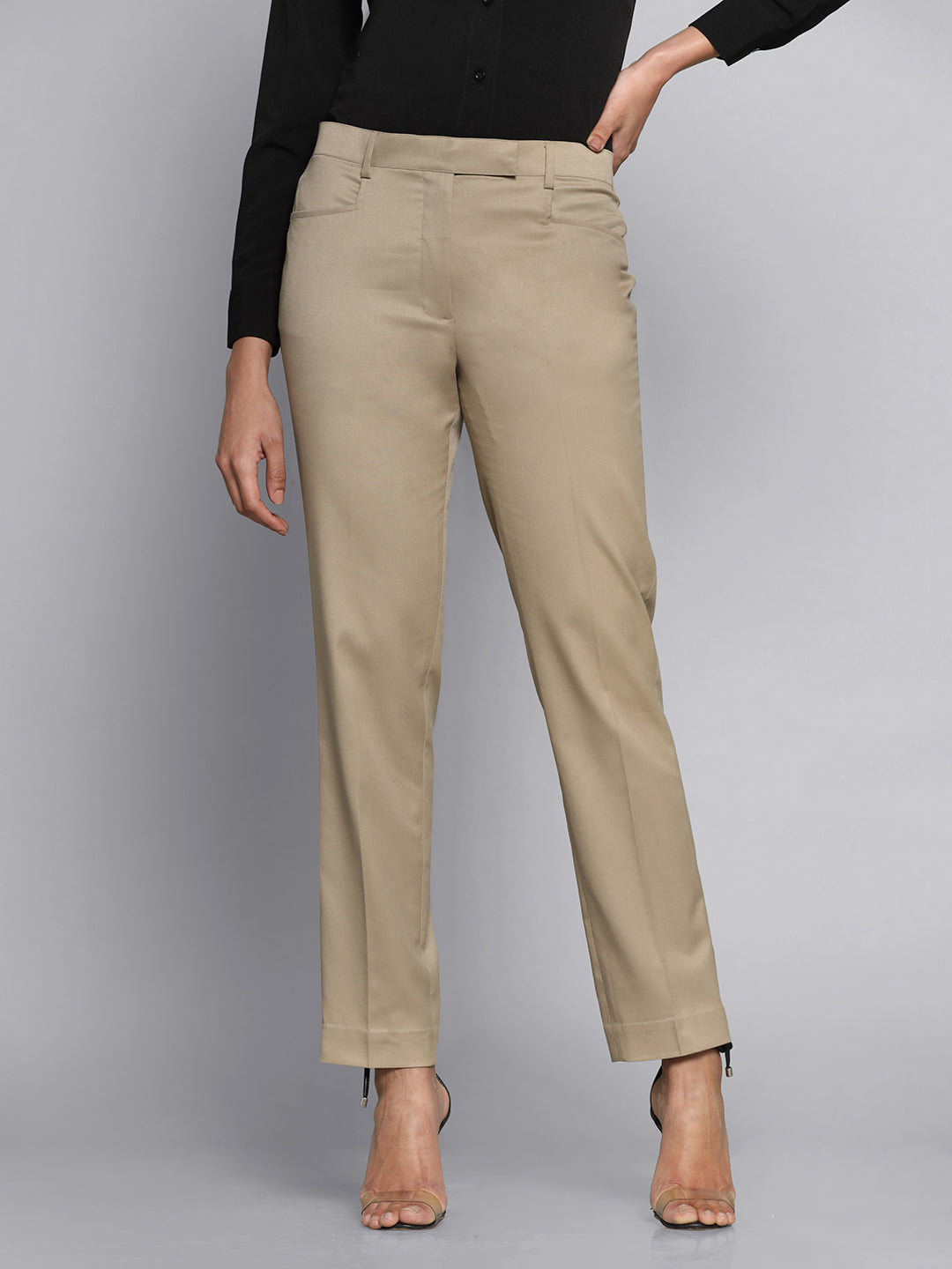 PowerSutra Poly Cotton Mid Waist Regular Fit Pants - Bamboo Beige