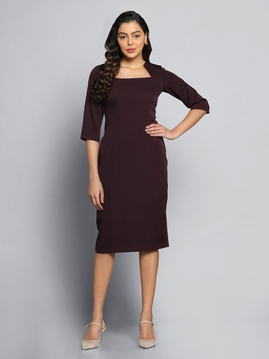 PowerSutra Slim Fit Pencil Stretch Dress - Wine