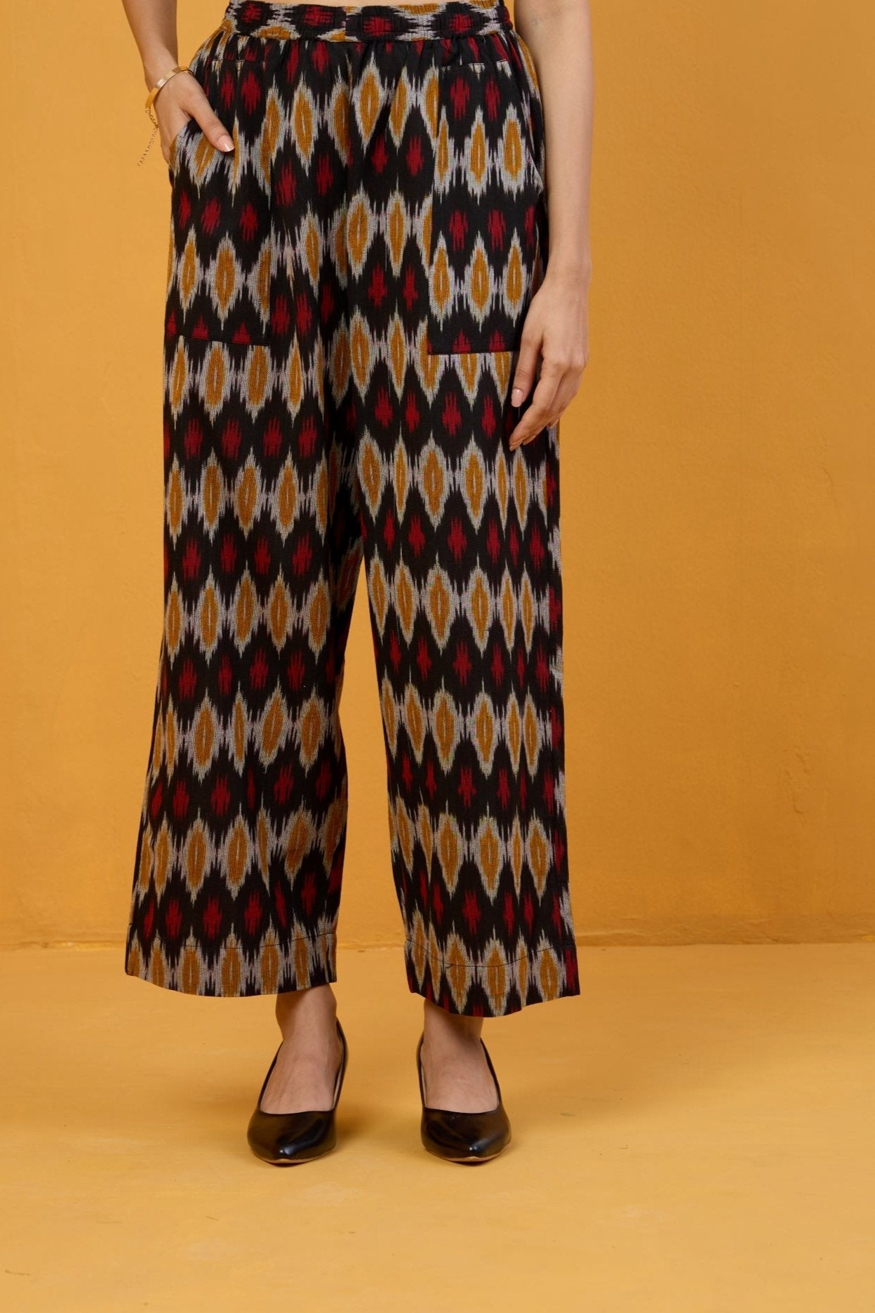 Maati Craft comfort fit pants - black mustard red ikat