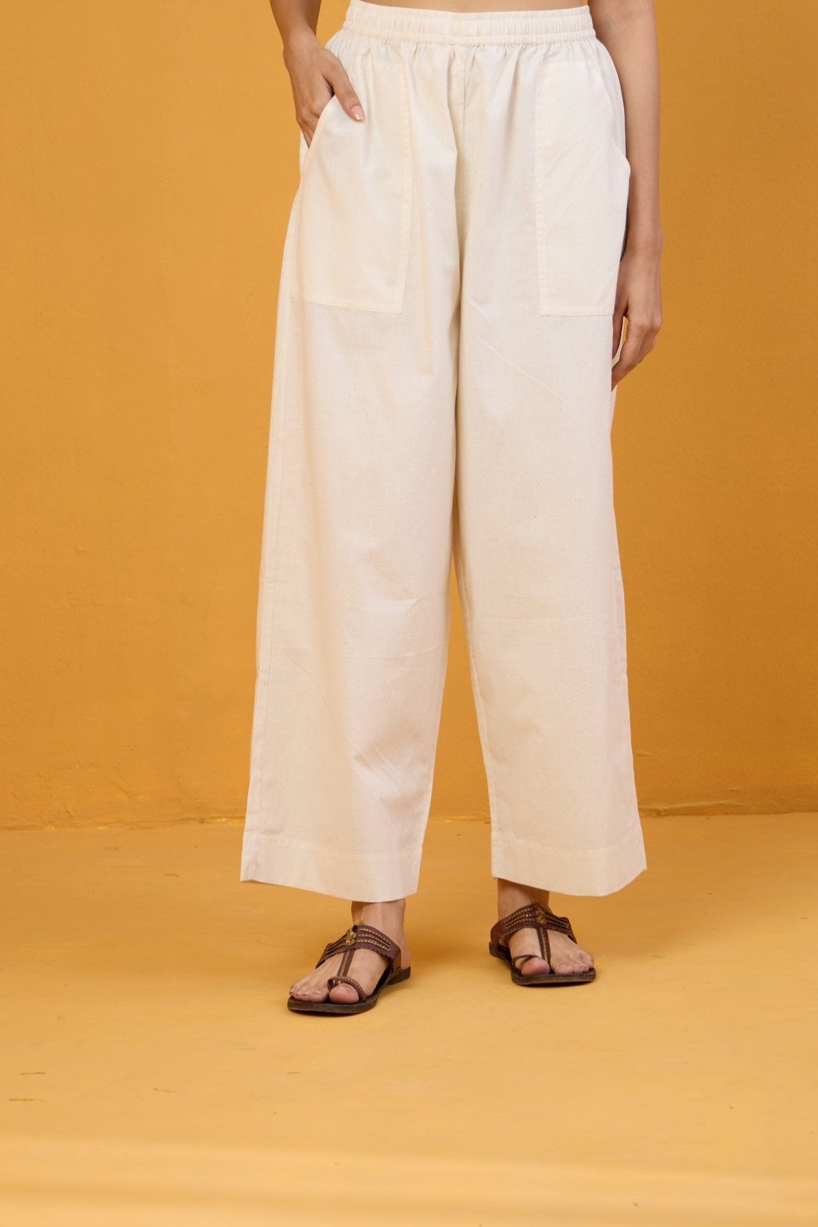 Maati Craft comfort fit pants -off white ivory cotton