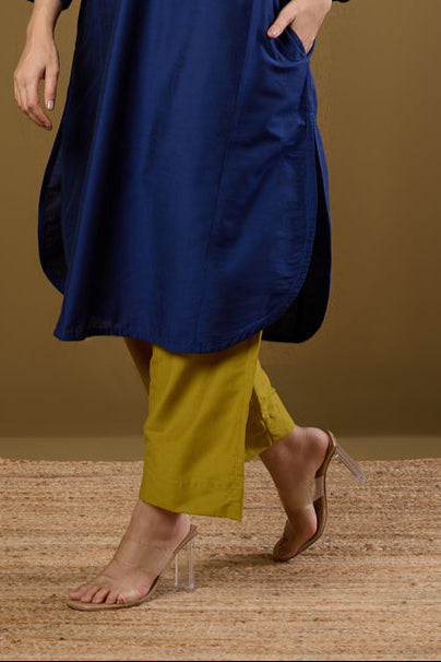 Maati Craft Comfort fit pants - Charteruse Yellow Silk Slub