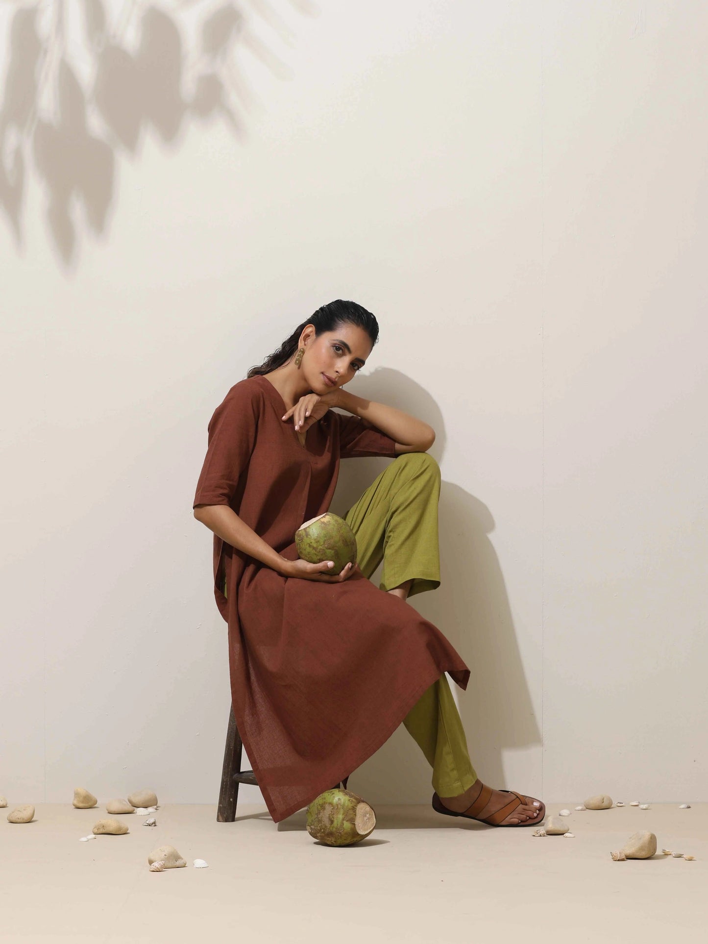 trueBrowns Brown Cotton Kurta Pant Set