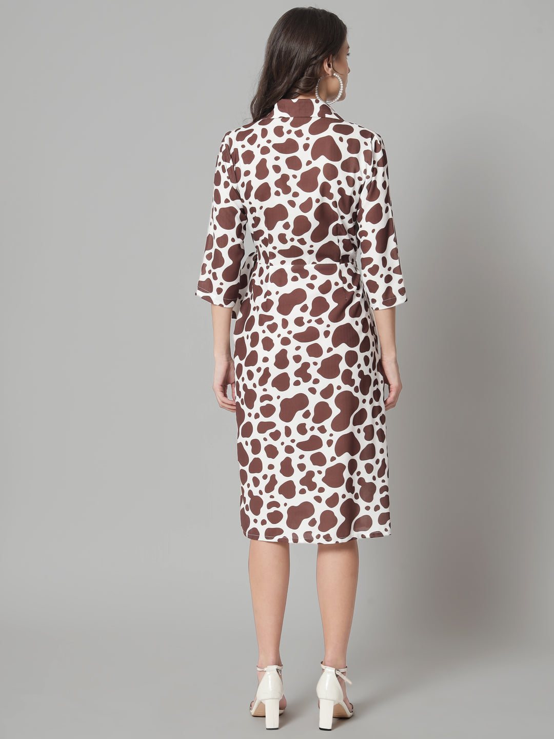 PowerSutra Wrap Around Animal Print Dress - Brown & White