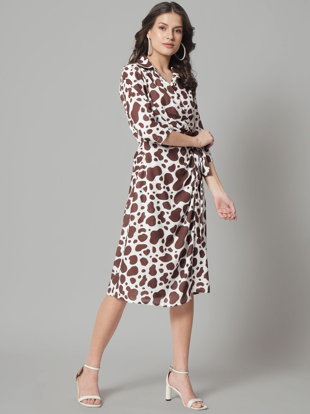 PowerSutra Wrap Around Animal Print Dress - Brown & White