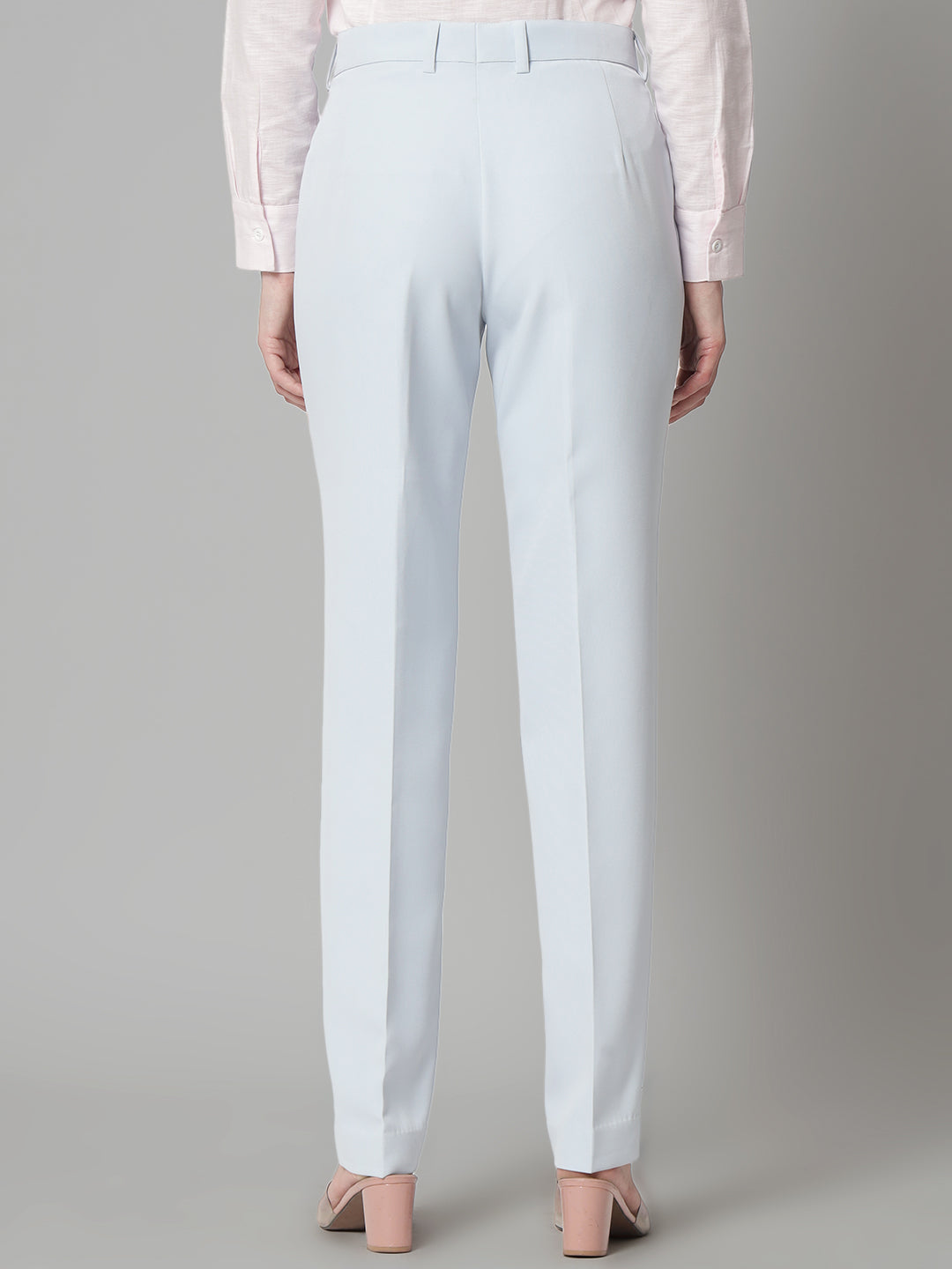 PowerSutra Poly Viscose Mid Waist Regular Fit Formal Trouser - Ice Blue