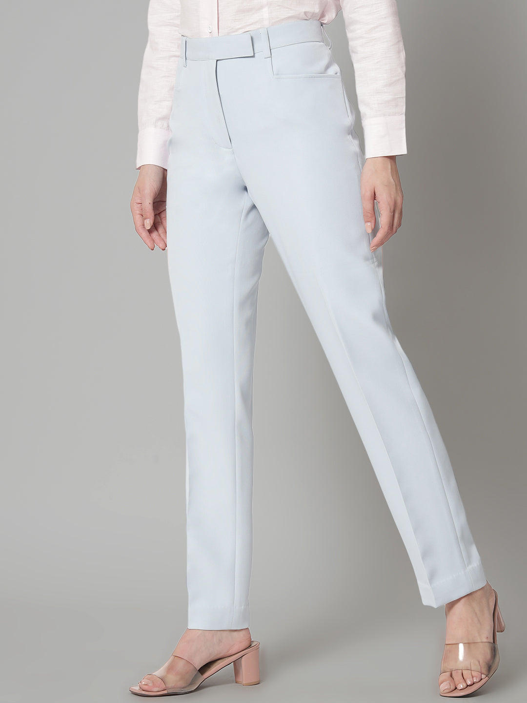 PowerSutra Poly Viscose Mid Waist Regular Fit Formal Trouser - Ice Blue