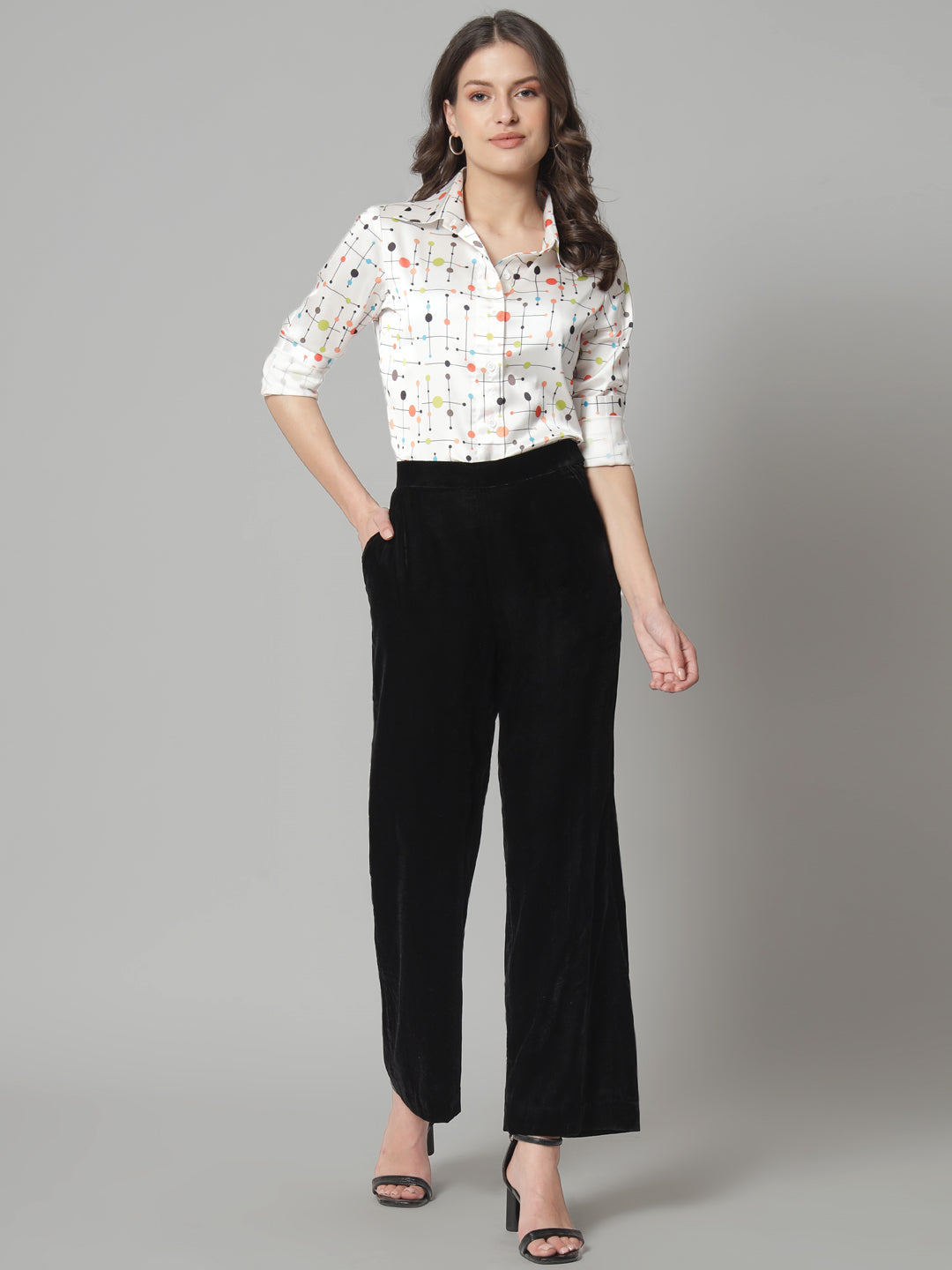 PowerSutra Comfortable Mid Waist Velvet Trouser- Black