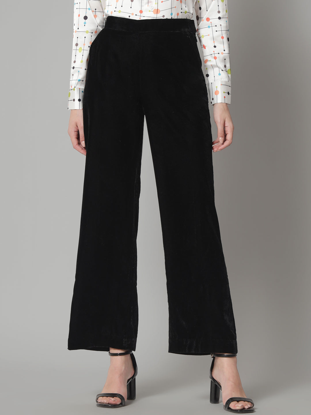 PowerSutra Comfortable Mid Waist Velvet Trouser- Black