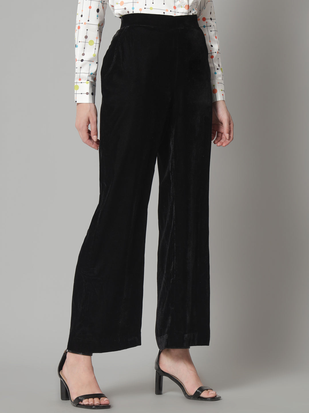 PowerSutra Comfortable Mid Waist Velvet Trouser- Black