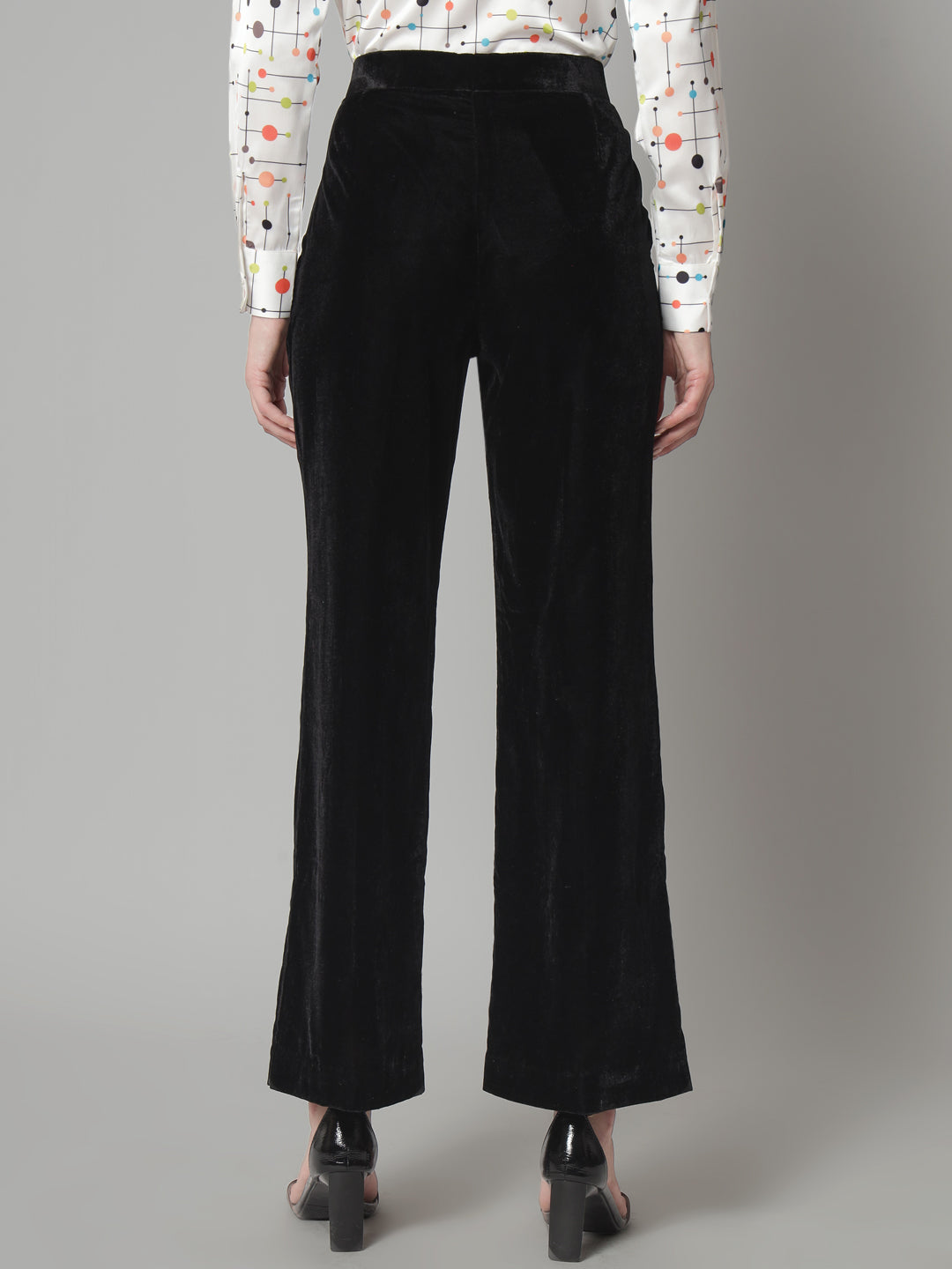 PowerSutra Comfortable Mid Waist Velvet Trouser- Black