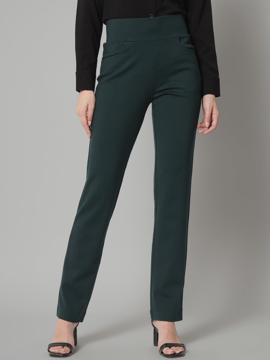 PowerSutra Wide Belt Mid Waist Stretch Pants- Bottle Green