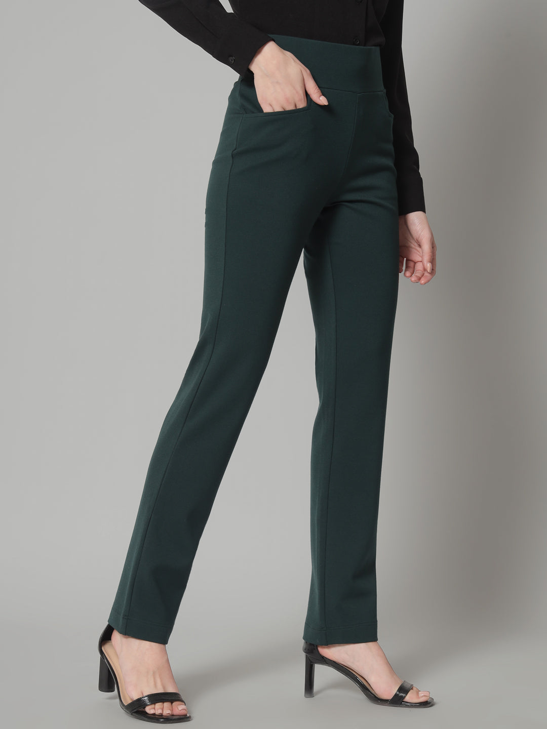 PowerSutra Wide Belt Mid Waist Stretch Pants- Bottle Green