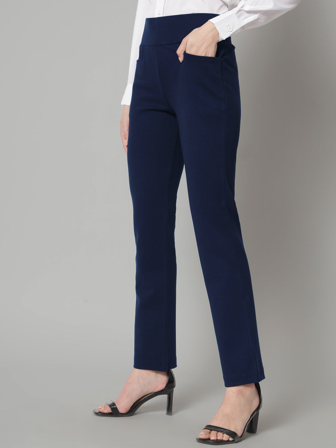 PowerSutra Mid Waist Stretch Tapered Fit Trouser - Navy Blue