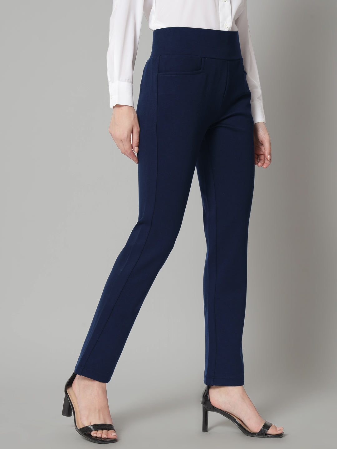 PowerSutra Mid Waist Stretch Tapered Fit Trouser - Navy Blue