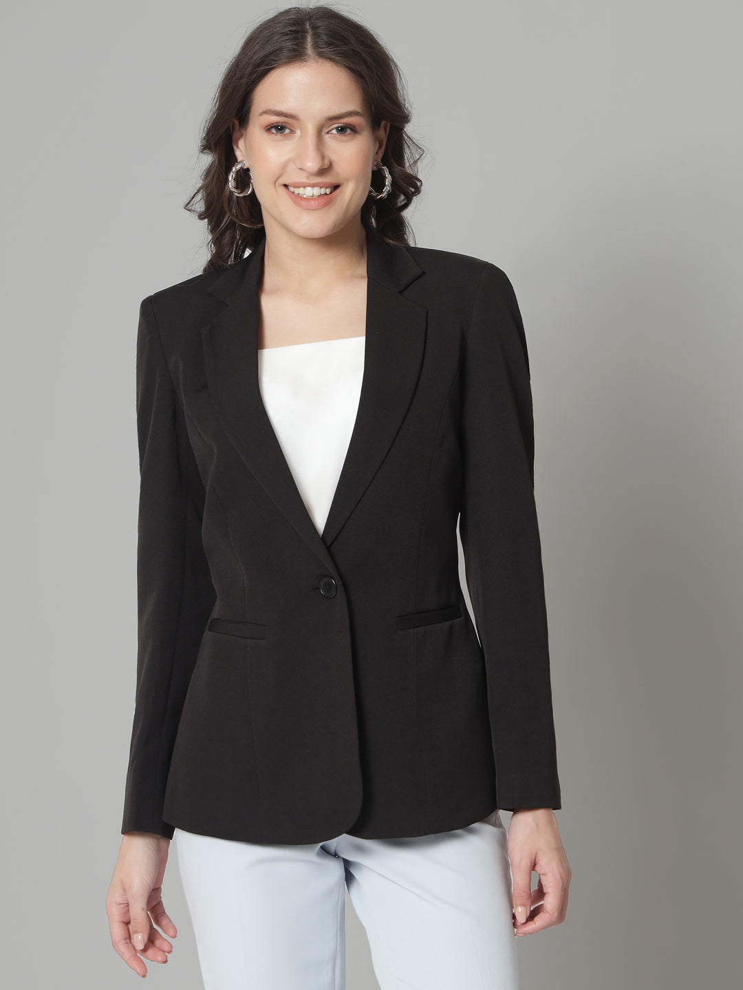 PowerSutra Regular Fit Stretch Notch collar blazer-Black