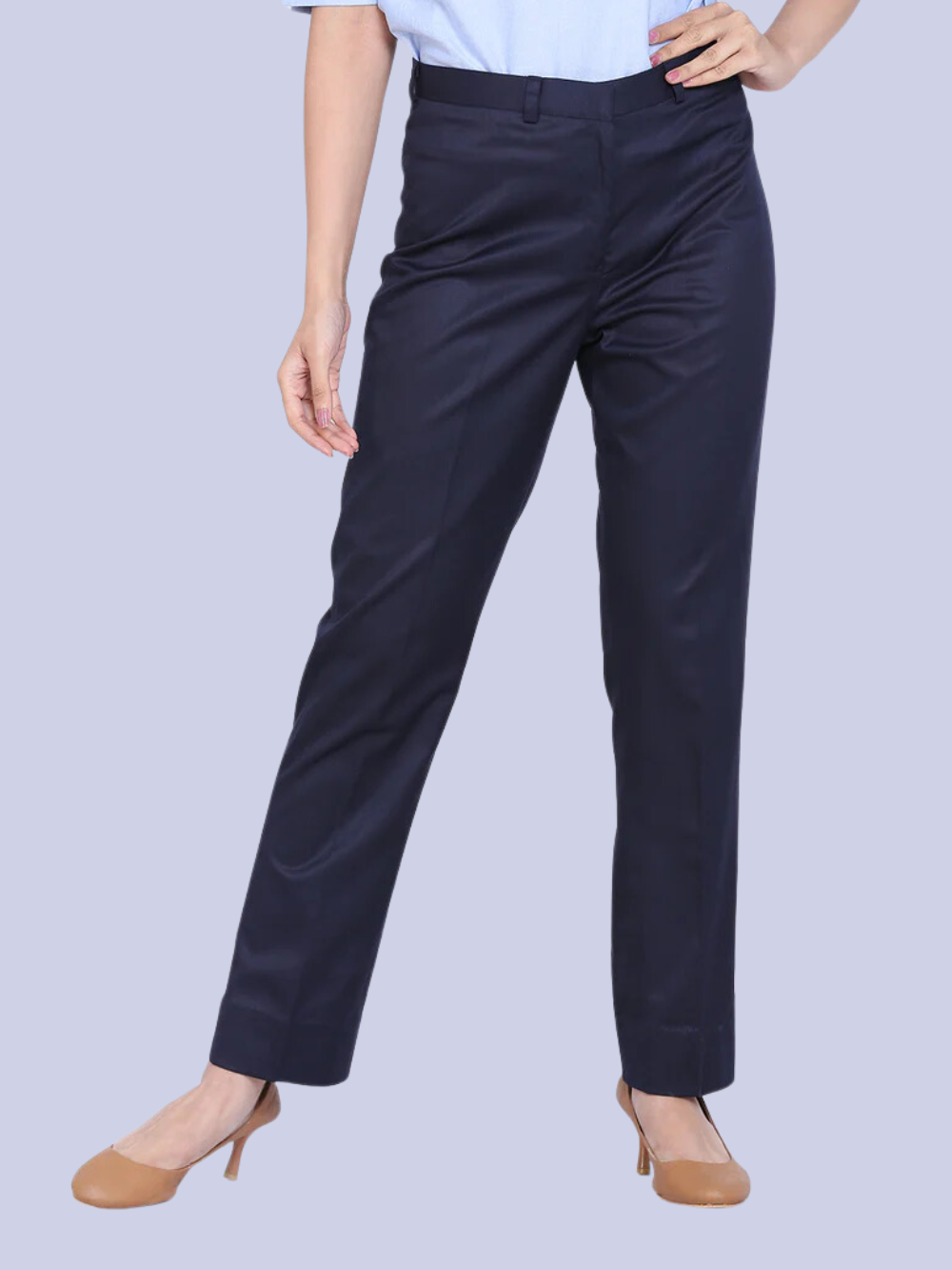 PowerSutra Poly Cotton Mid Waist Formal Trouser - Blue