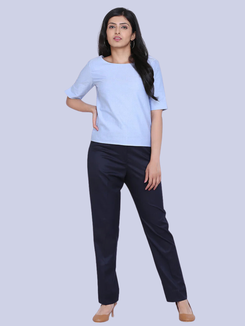 PowerSutra Poly Cotton Mid Waist Formal Trouser - Blue