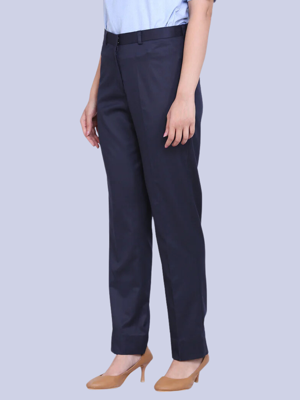 PowerSutra Poly Cotton Mid Waist Formal Trouser - Blue