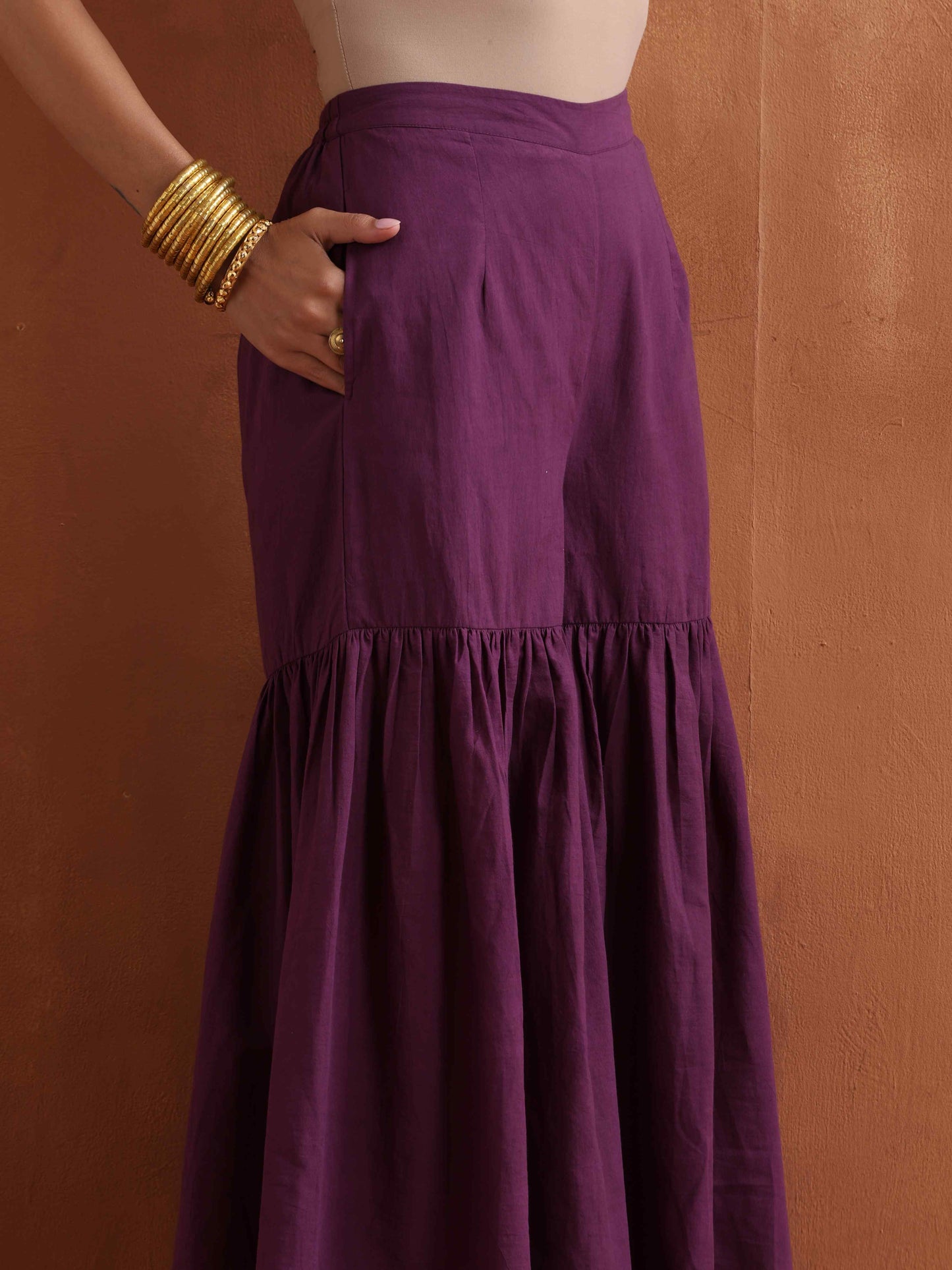 trueBrowns Purple Metallic Sharara Dupatta Set