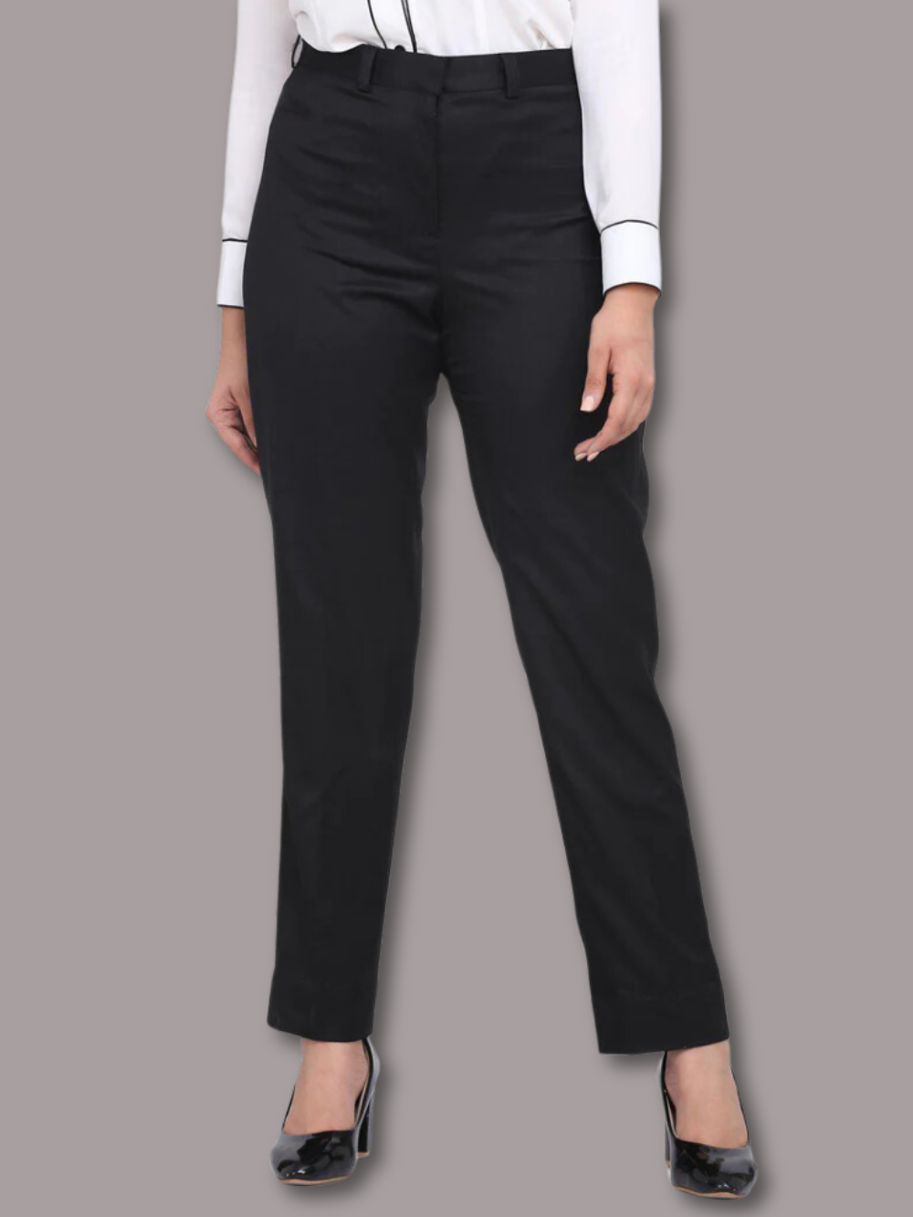 PowerSutra Poly Cotton Mid Waist Formal Trousers - Black