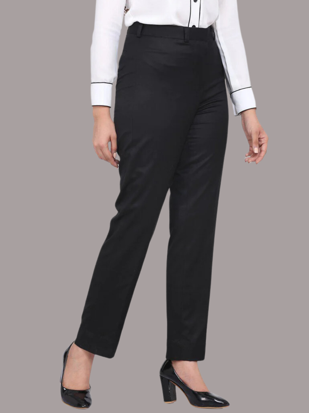 PowerSutra Poly Cotton Mid Waist Formal Trousers - Black