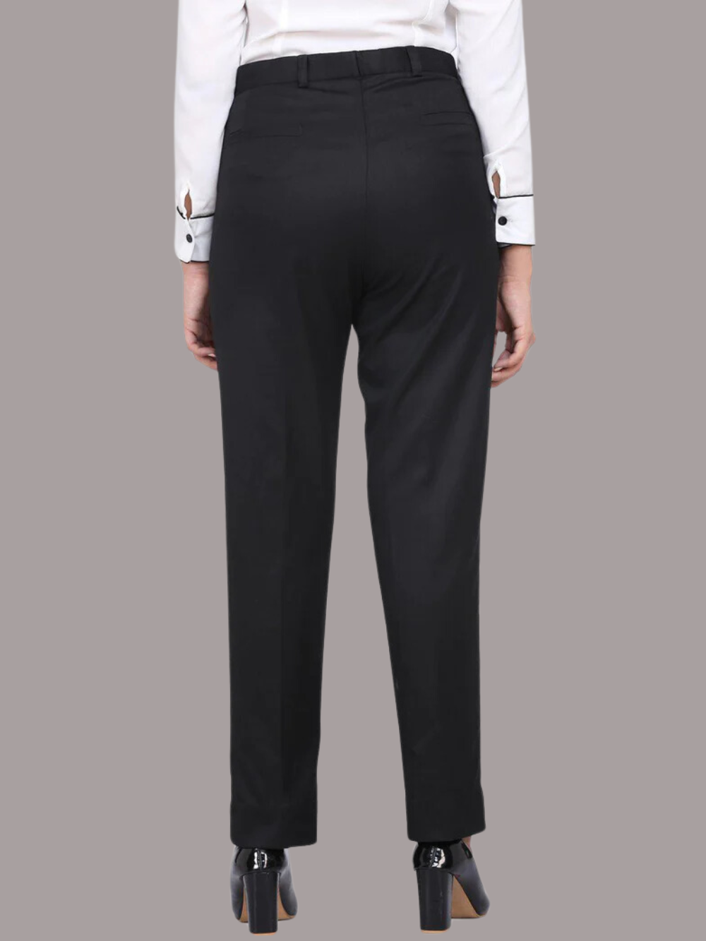 PowerSutra Poly Cotton Mid Waist Formal Trousers - Black