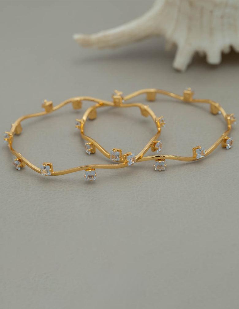 Gold Plated Stone Bangles Set of 2, Daily Wear LP- 48Hr Delivery (Green,2.4 Bangle Size)