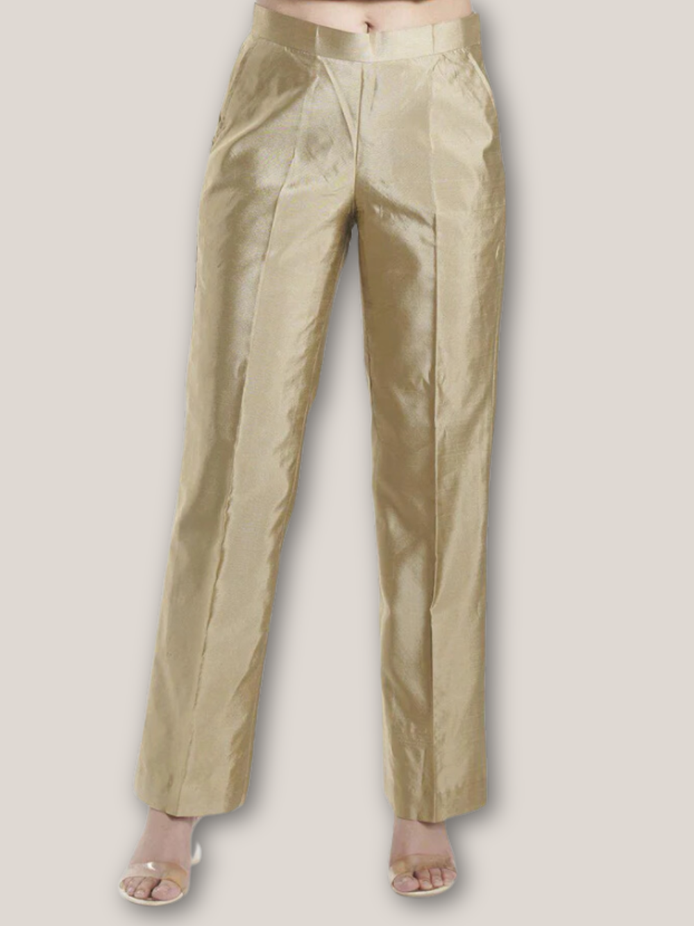 PowerSutra Silk Comfort fit Mid Waist Trouser - Golden Beige