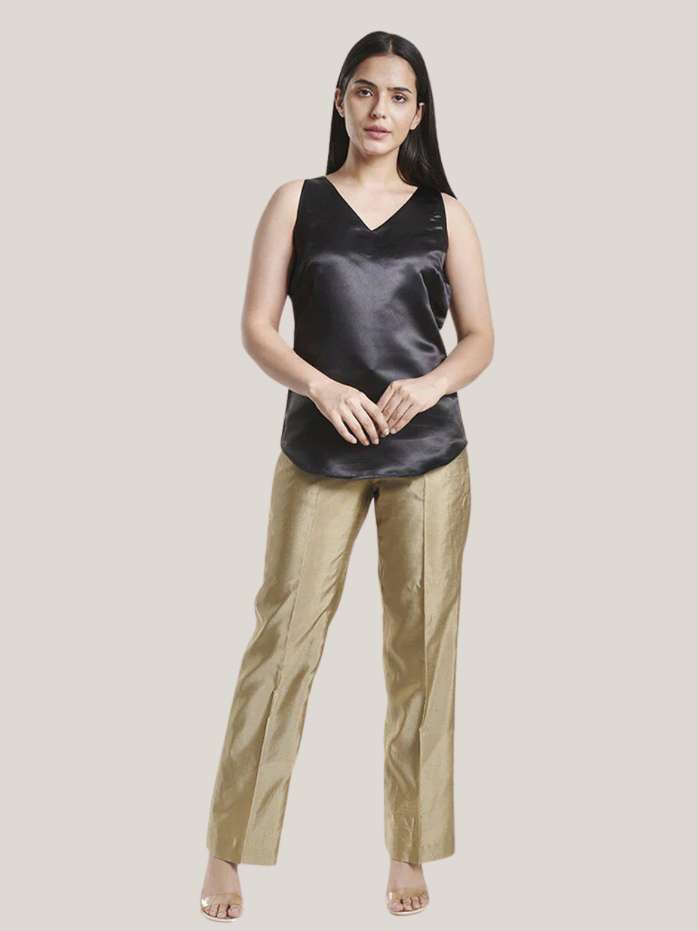PowerSutra Silk Comfort fit Mid Waist Trouser - Golden Beige