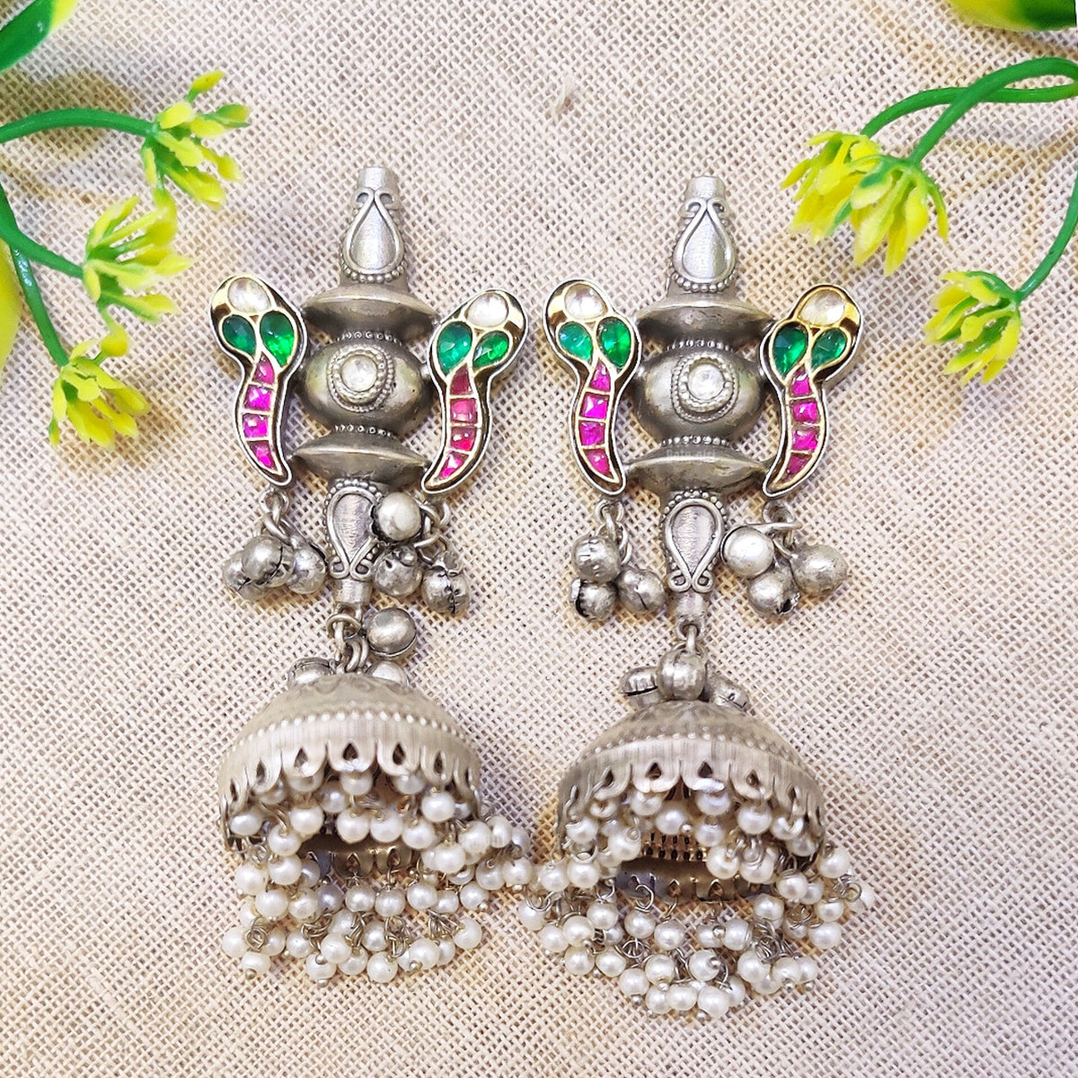 oxidised silver jhumka earrings