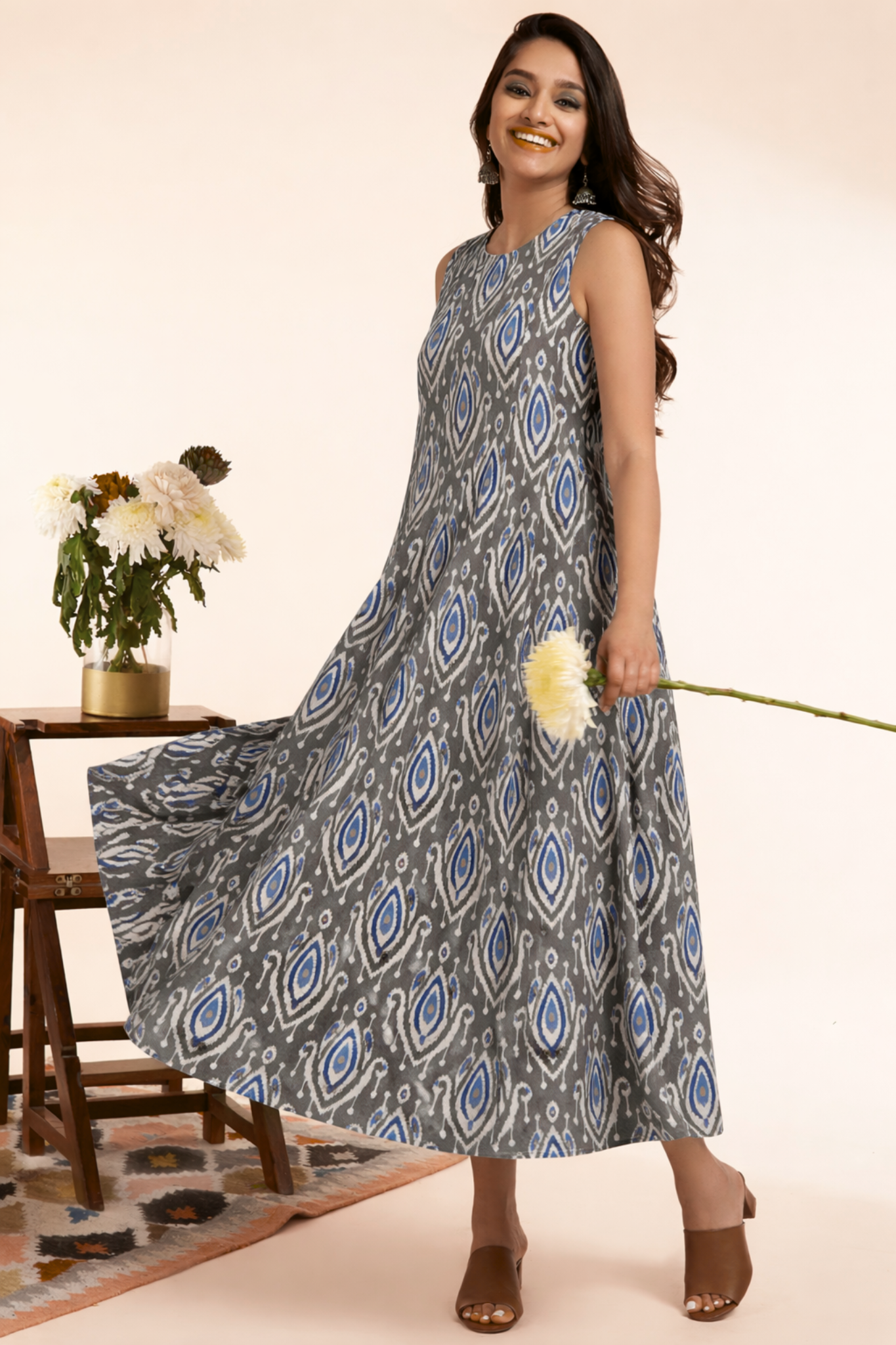 Maati Grey Aqua Rhythm Long Sleeveless Dress