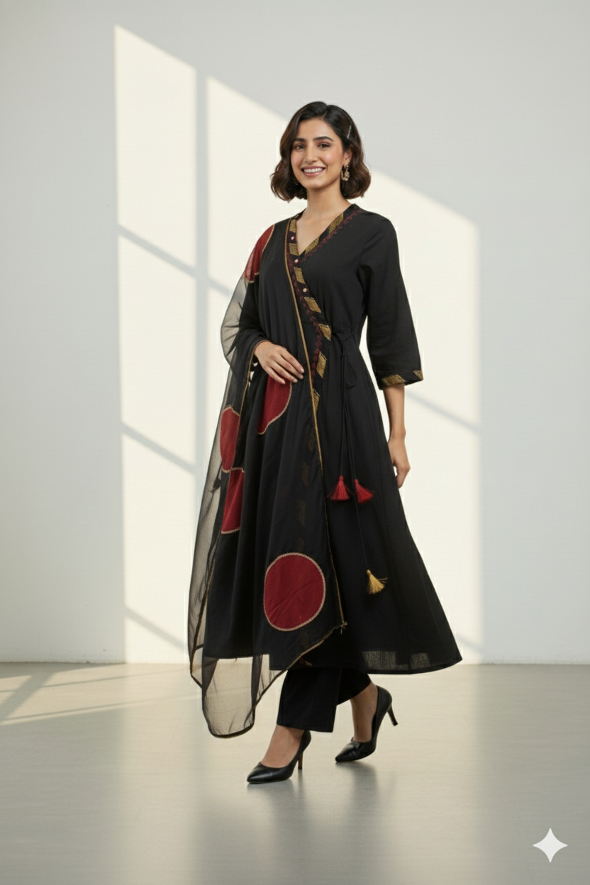 Maati Golden Eclipse Tie-Up Cotton Angrakha Kurta