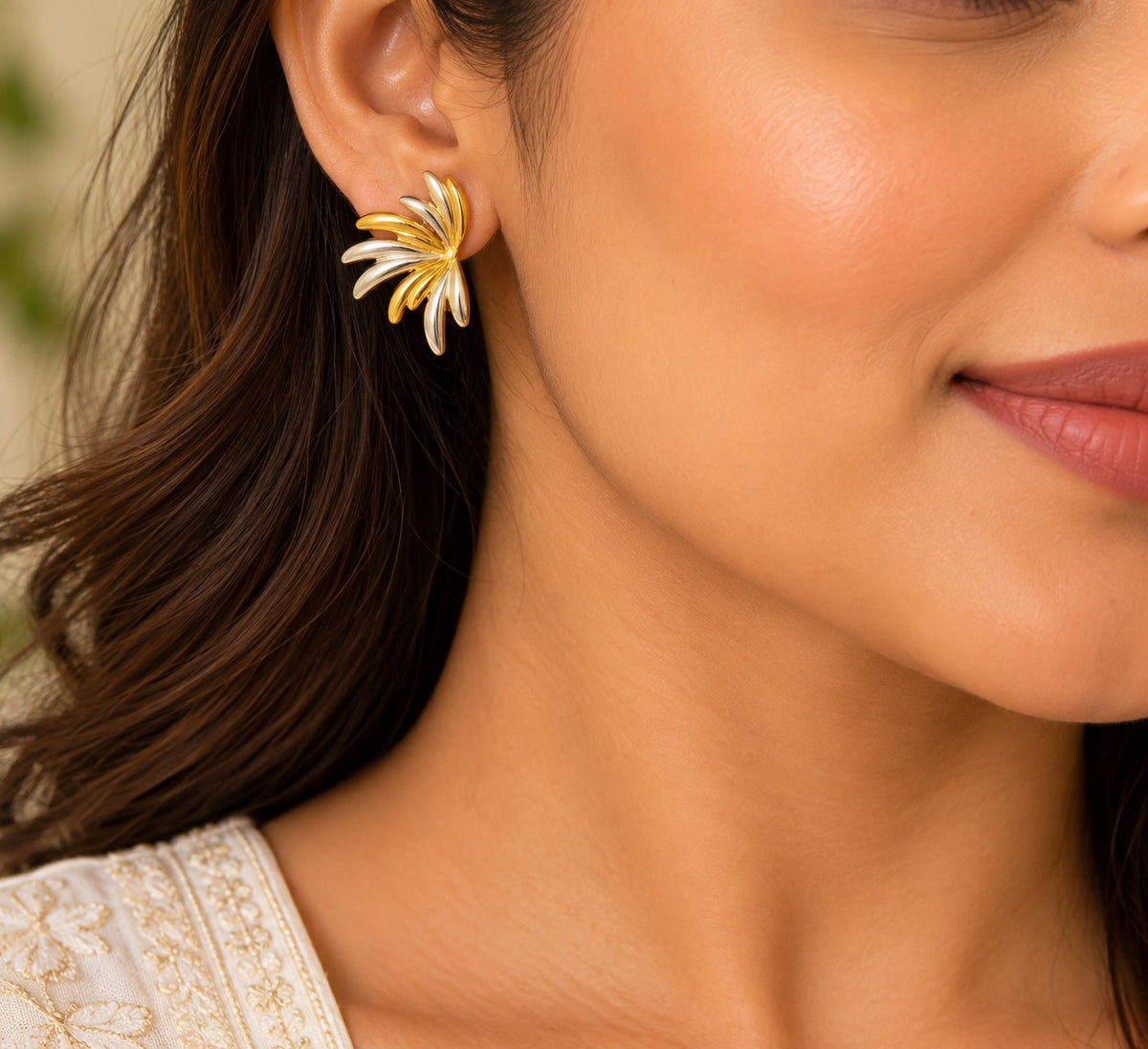 Two-Tone Gold and Silver Floral Statement Stud Earrings LP- 48Hr Delivery