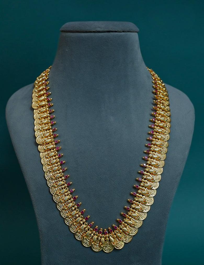 18k Gold plated AD Stone with Lakshmi coin Long Necklace