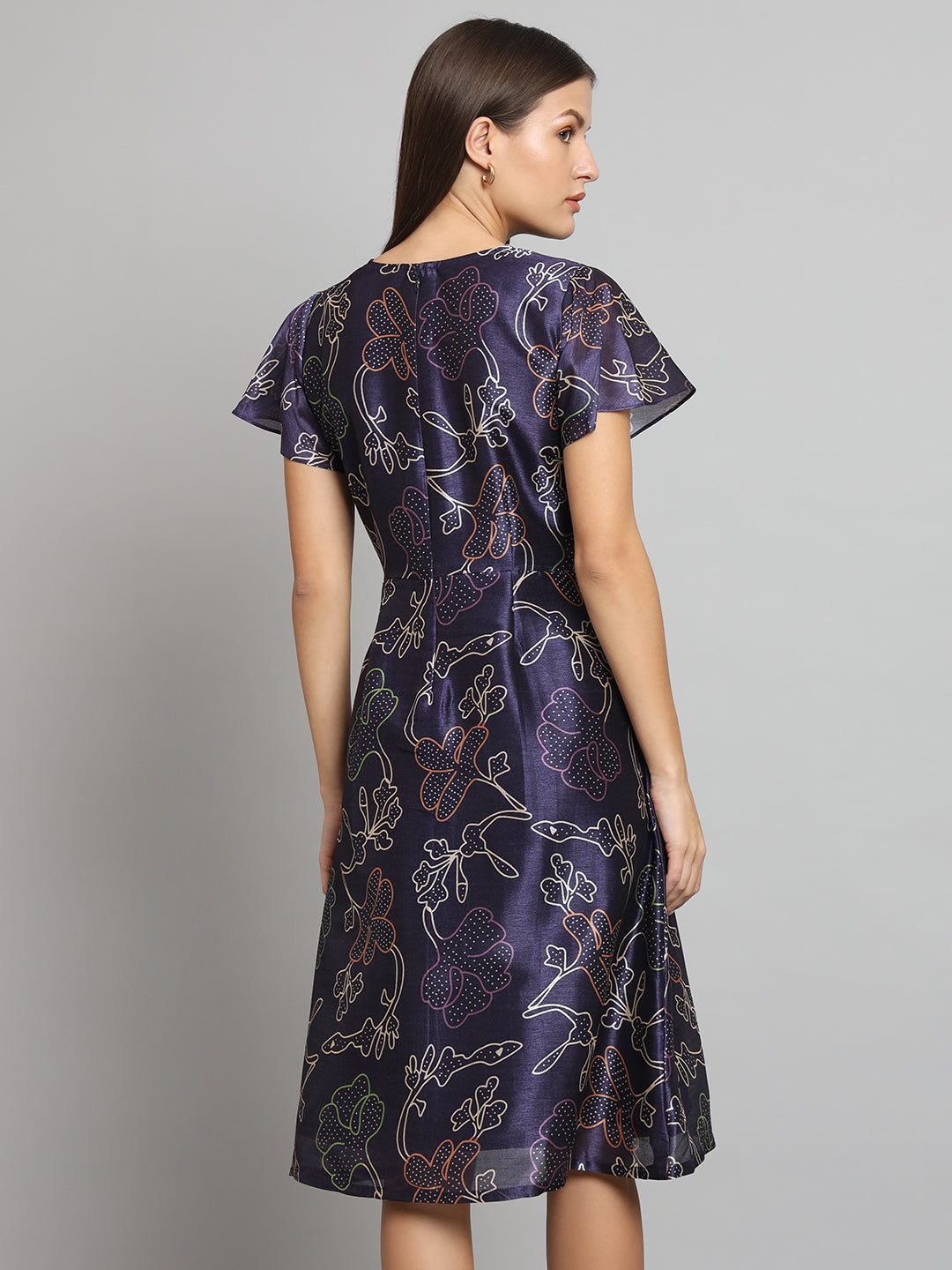 PowerSutra Printed Silk A-Line dress- Blue