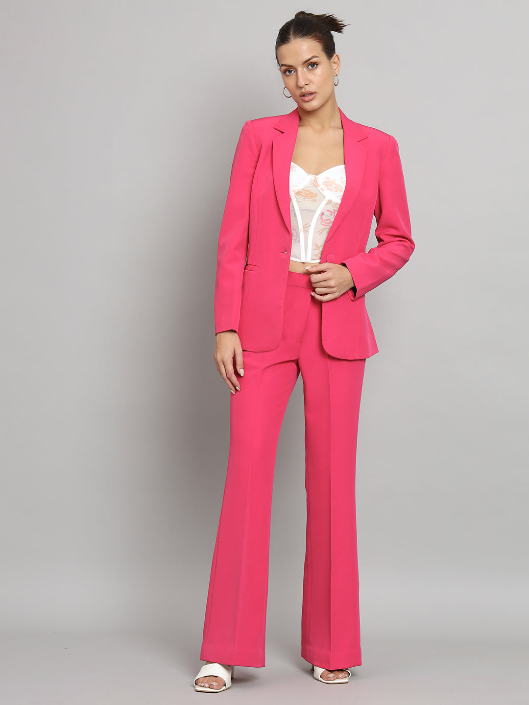PowerSutra Notch Collar Stretch Pant Suit- Hot Pink