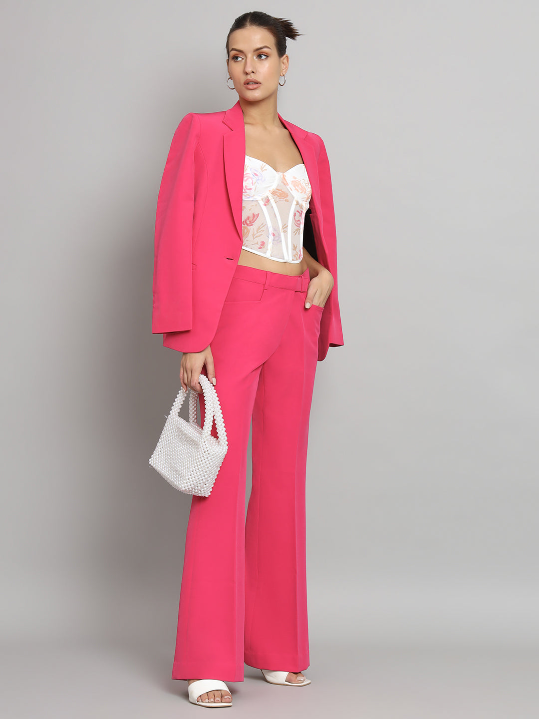 PowerSutra Notch Collar Stretch Pant Suit- Hot Pink
