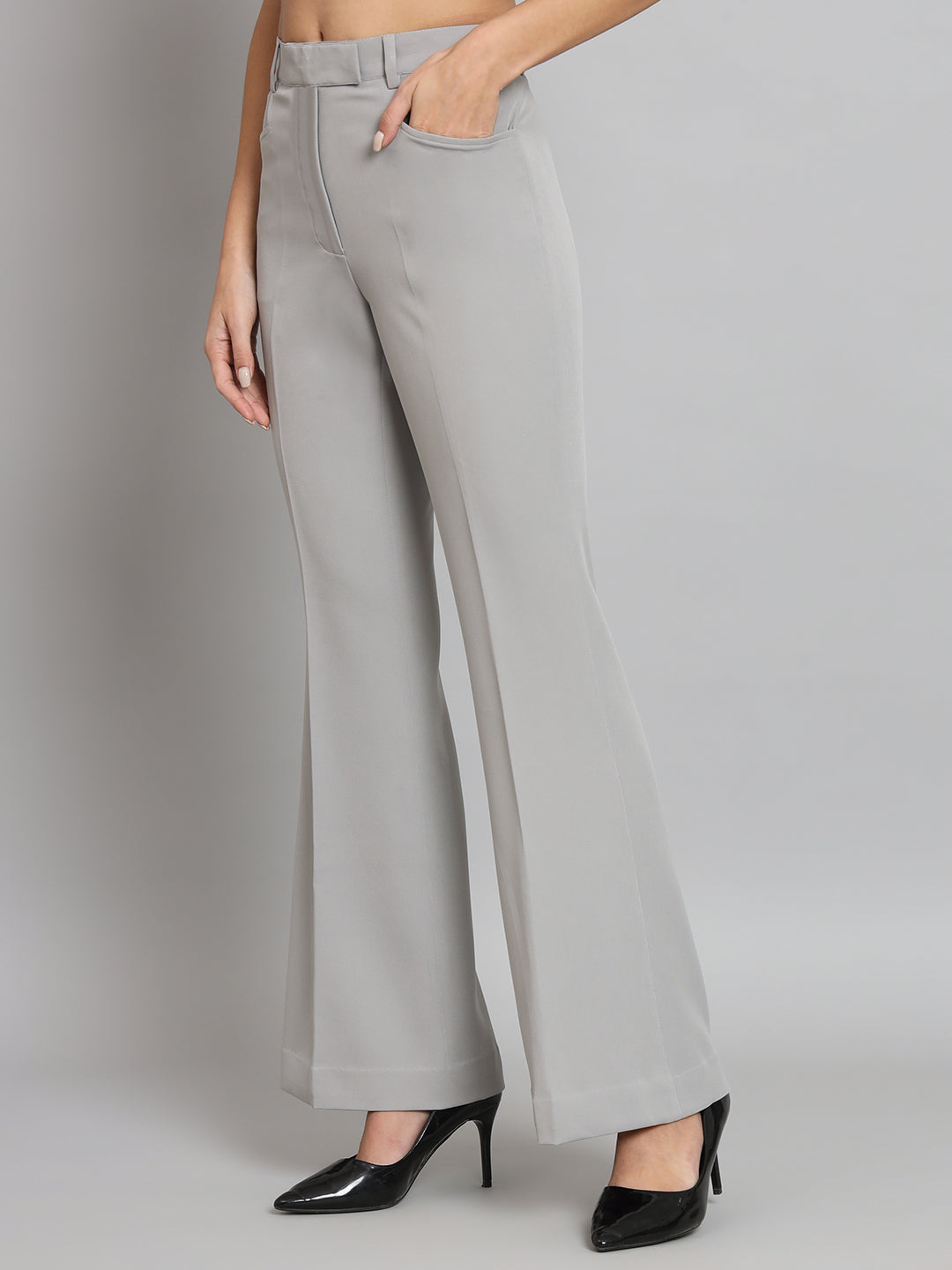 PowerSutra Mid Waist Bell Bottom Stretch Trouser - Grey