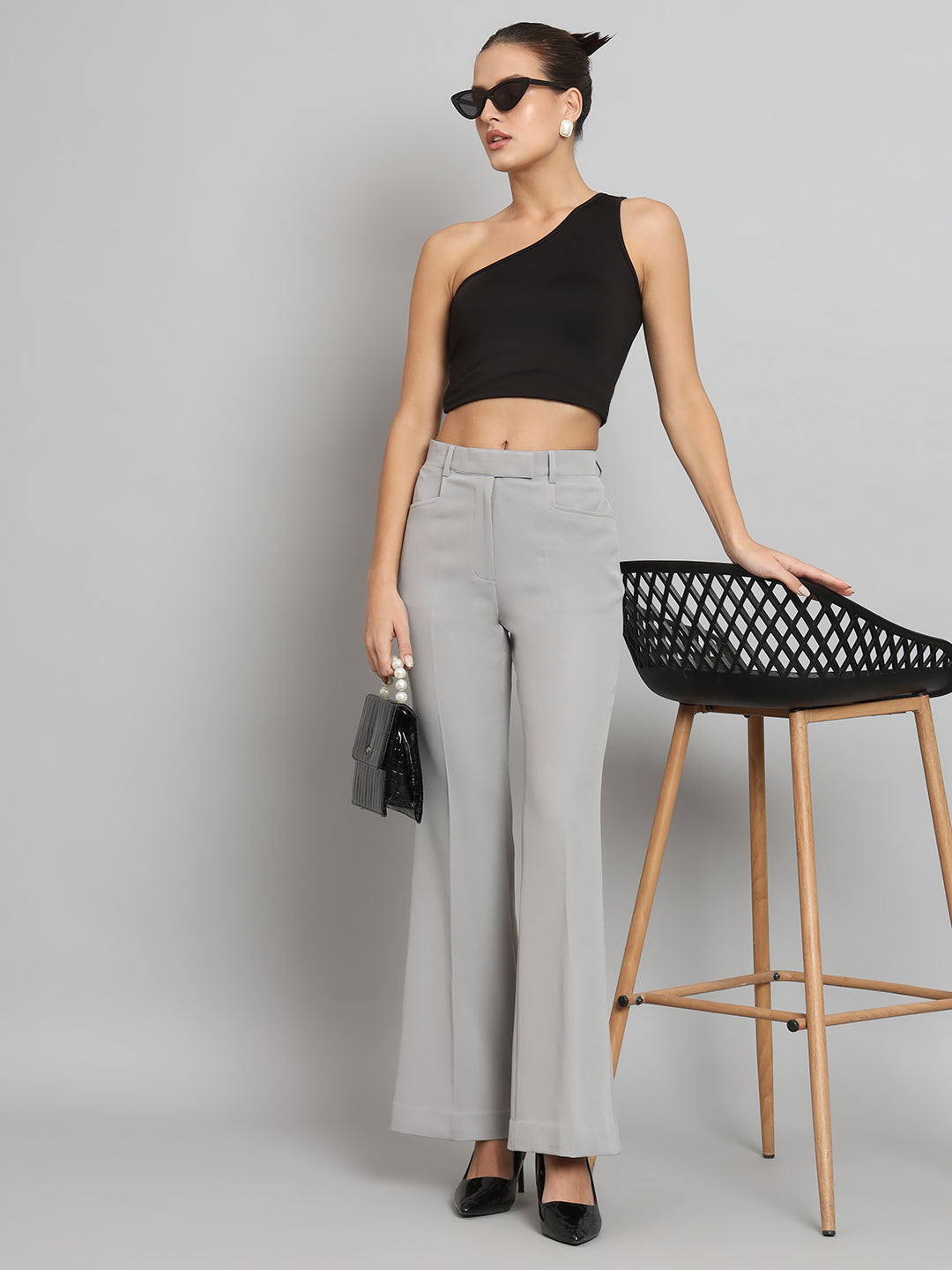PowerSutra Mid Waist Bell Bottom Stretch Trouser - Grey