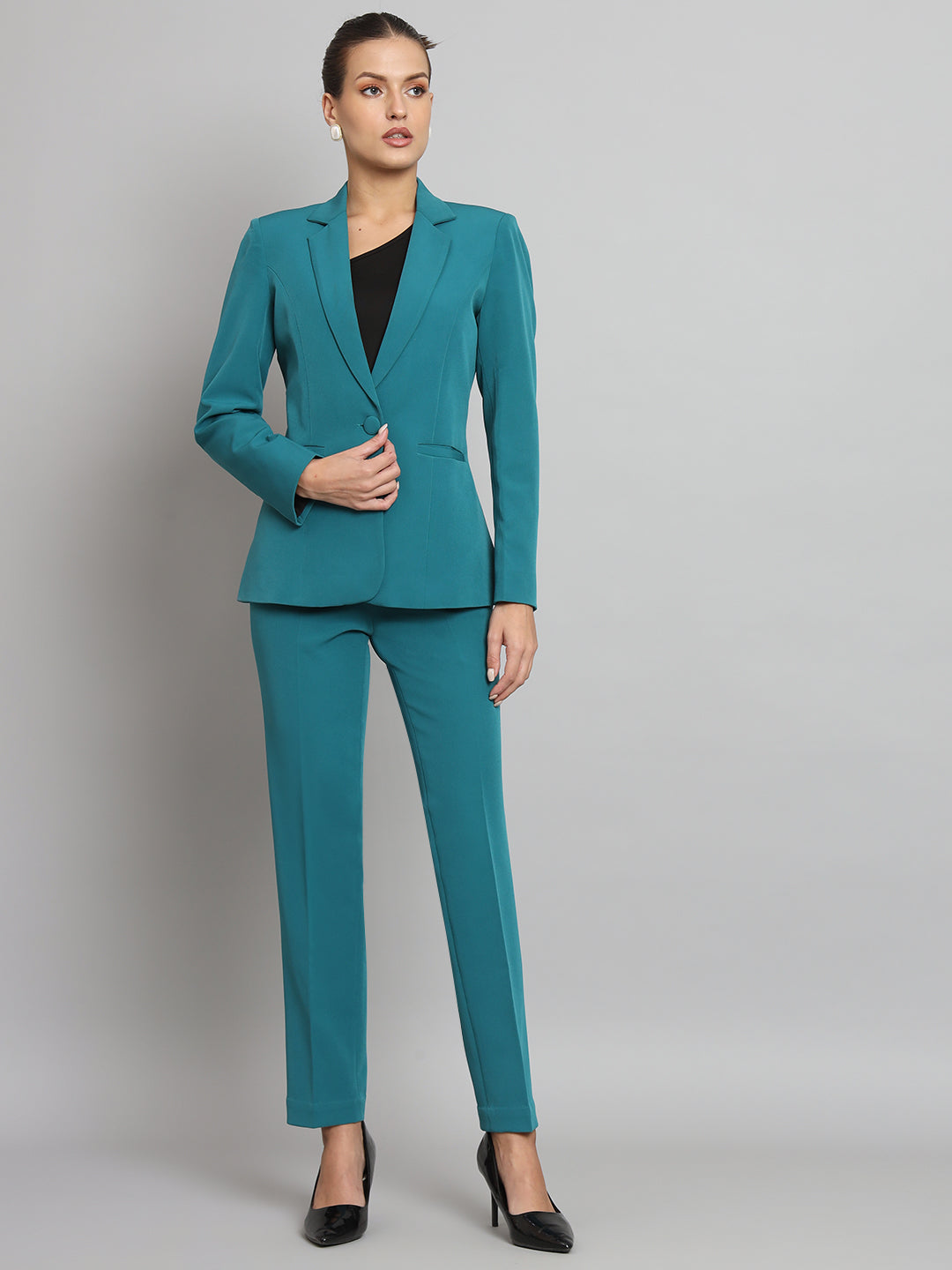 PowerSutra Notch Collar Stretch Pant Suit- Teal Green