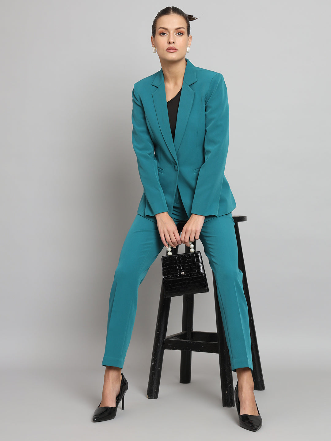 PowerSutra Notch Collar Stretch Pant Suit- Teal Green