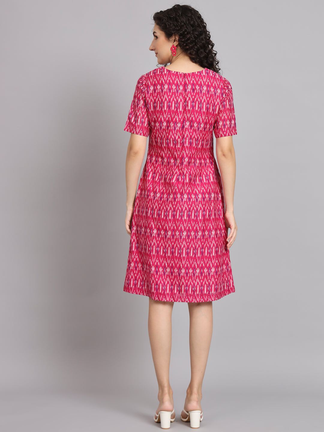 PowerSutra A Line Cotton Printed Dress - Pink