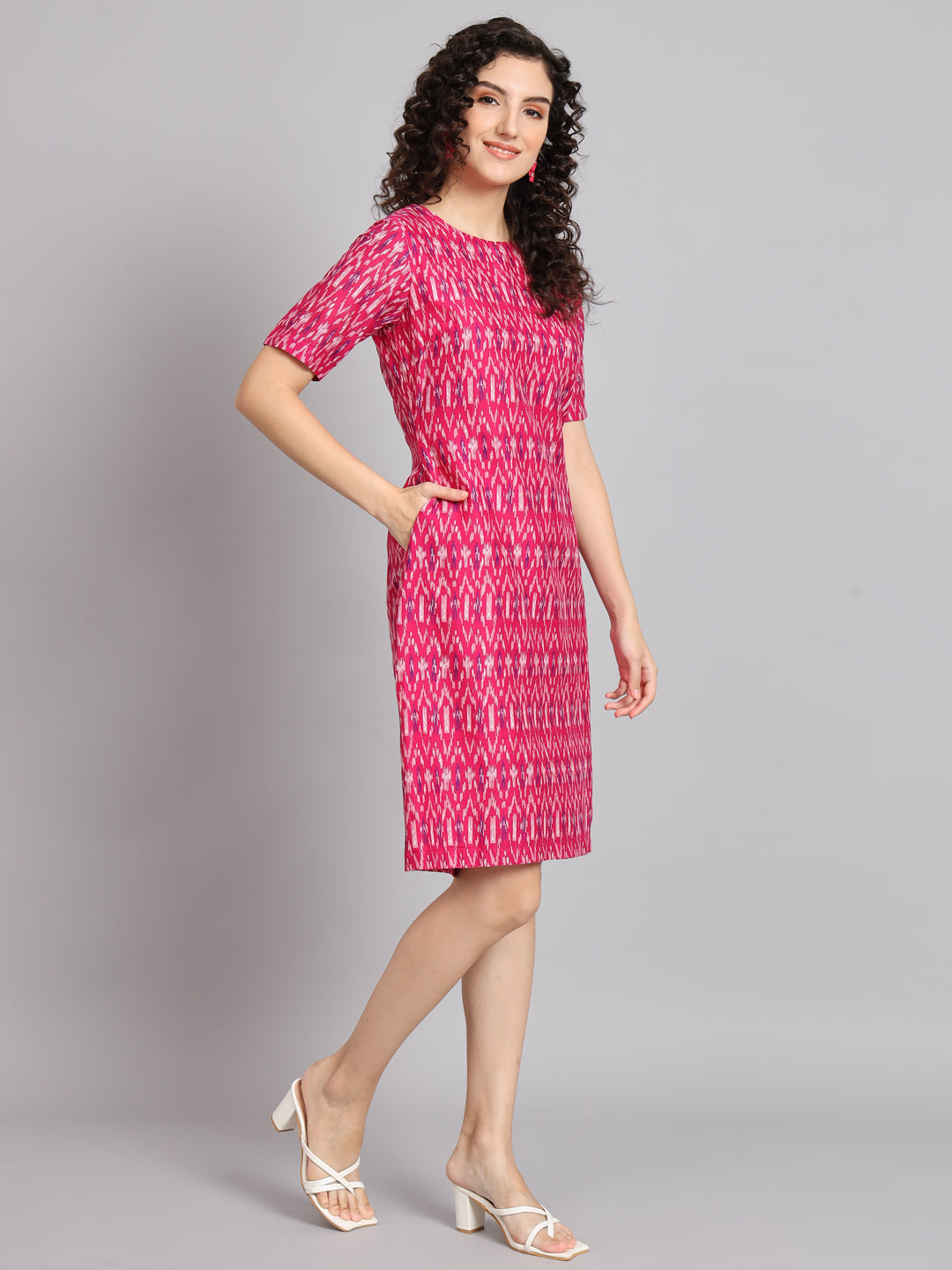 PowerSutra A Line Cotton Printed Dress - Pink