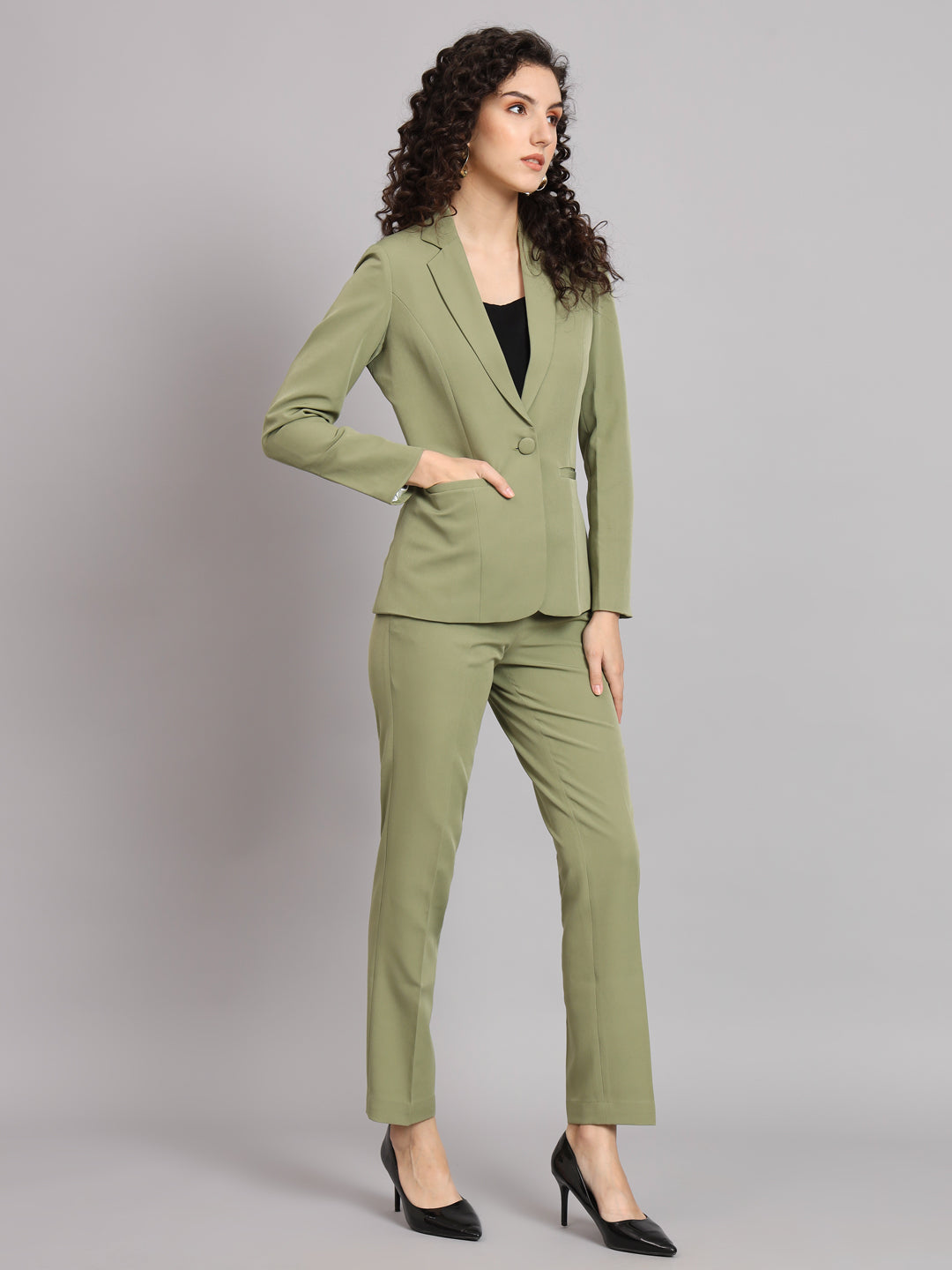 PowerSutra Notched Collar Pant Suit - Olive Green