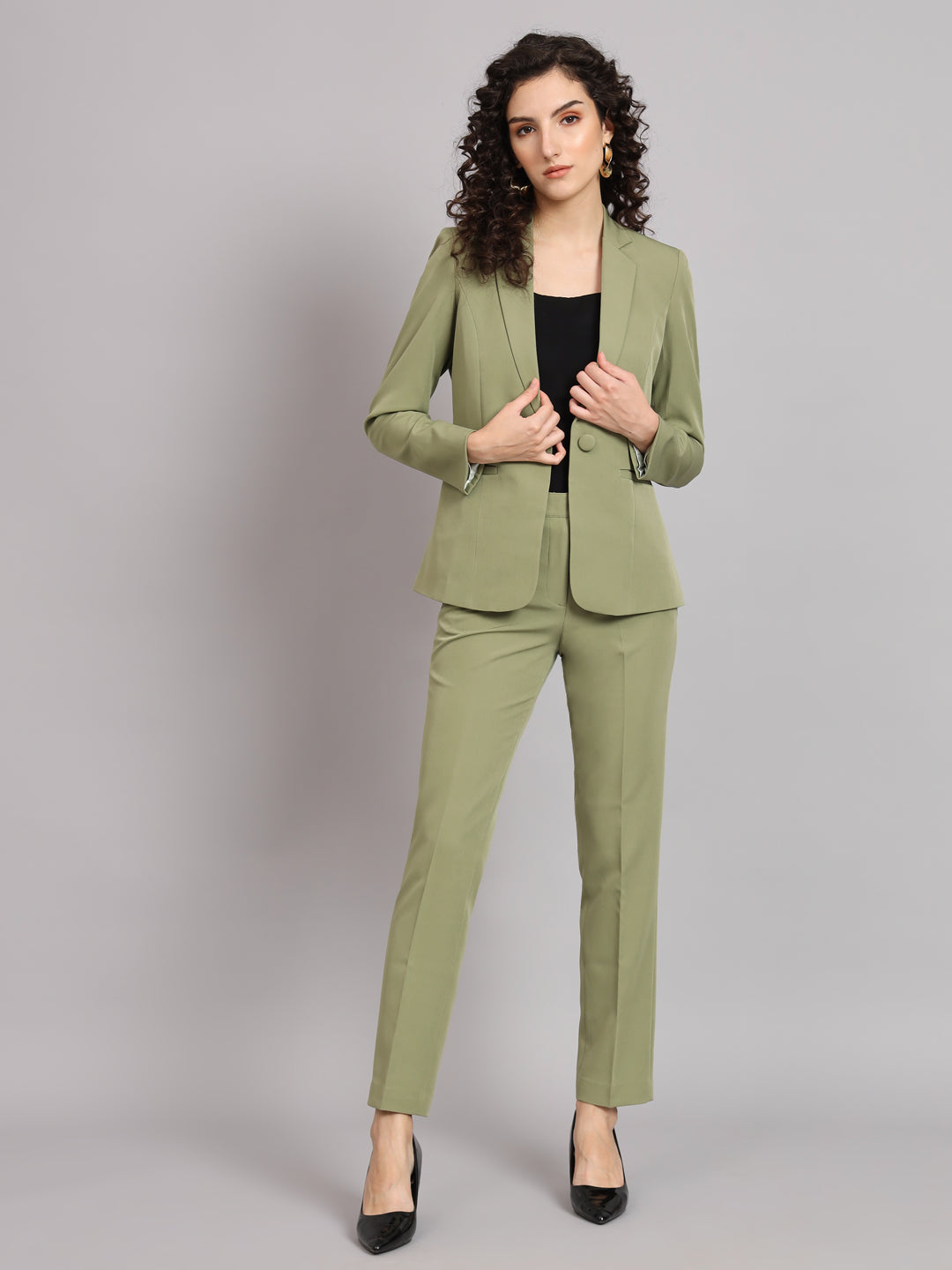 PowerSutra Notched Collar Pant Suit - Olive Green
