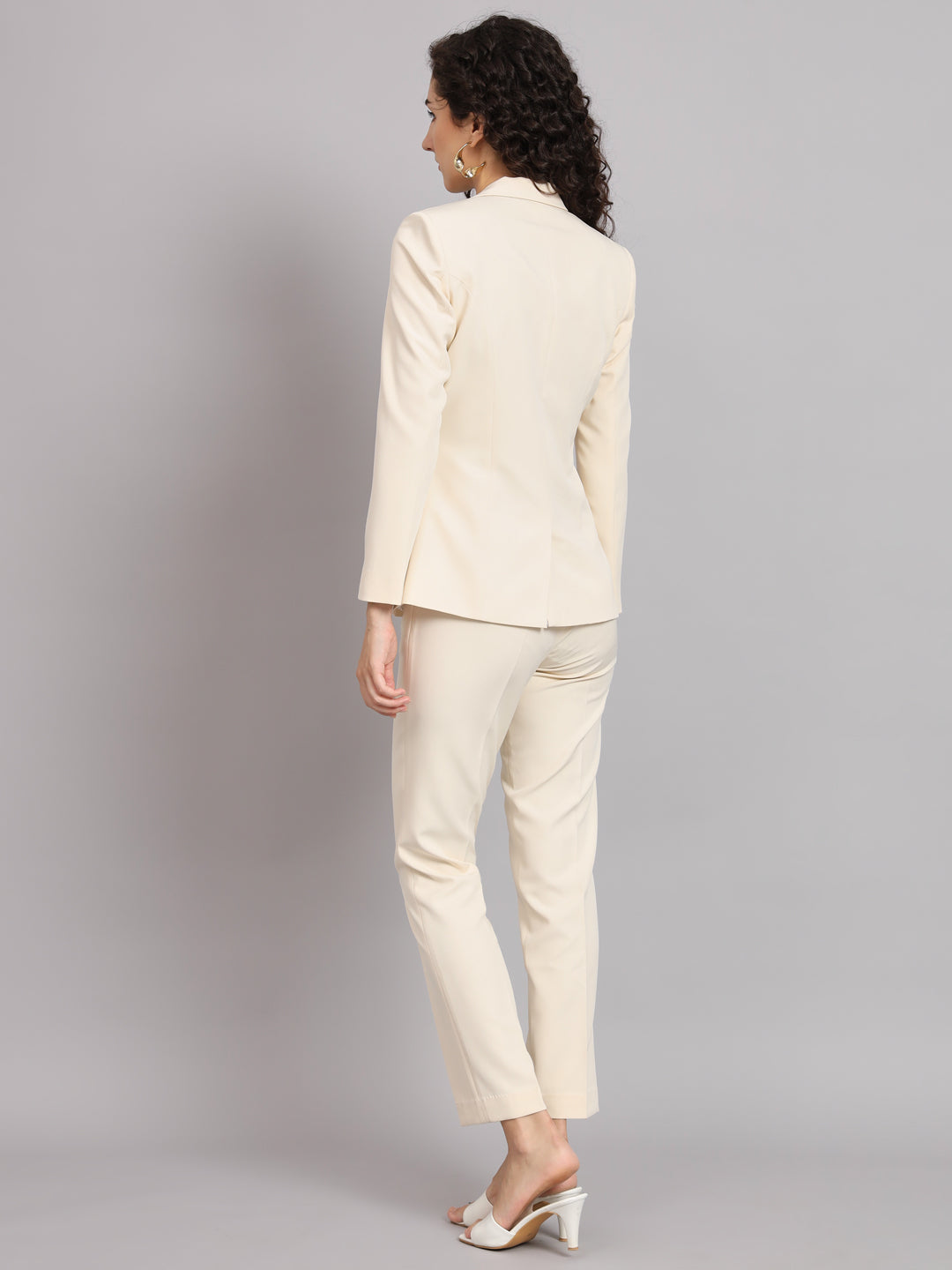 PowerSutra Regular Fit Notched Collar Stretch Pant Suit - Off White