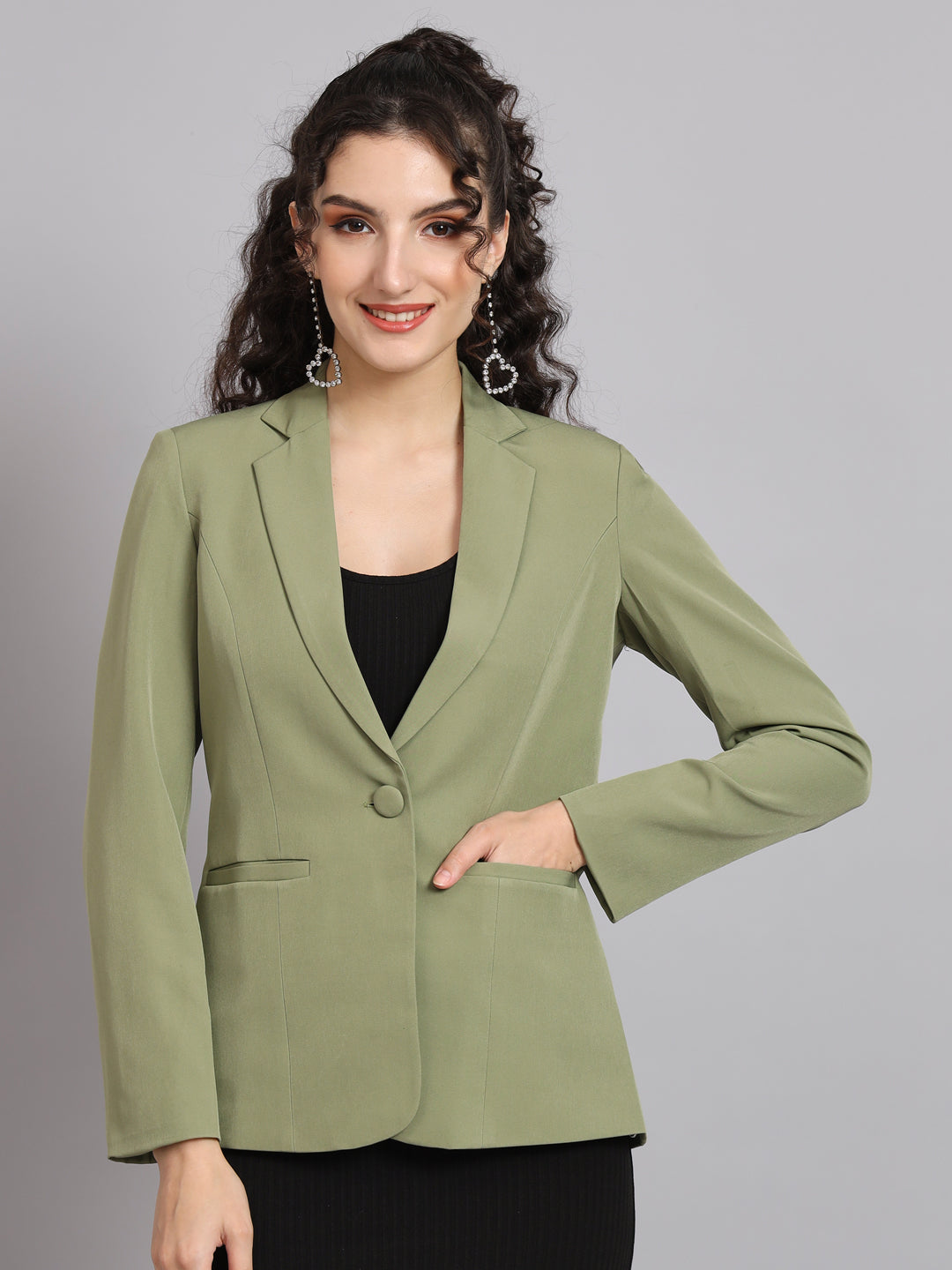 PowerSutra Notched Collar Blazer - Olive Green