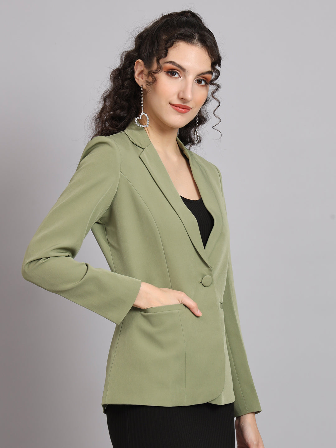 PowerSutra Notched Collar Blazer - Olive Green