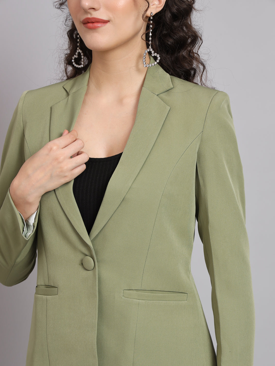 PowerSutra Notched Collar Blazer - Olive Green